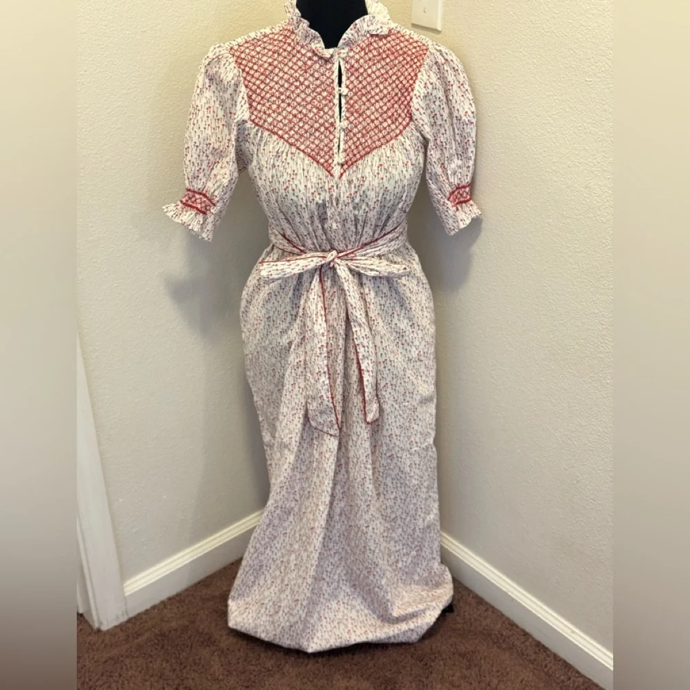 Dondolo Pencil & Paper Co Red White Floral Maxi Dress Peasant Puff Sleeve S $225 - Picture 2 of 10